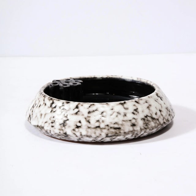 Mid-Century Modern Mid-Century Modernist White and Earth Toned Ceramic Vase with Flower Frog For Sale - Image 3 of 13