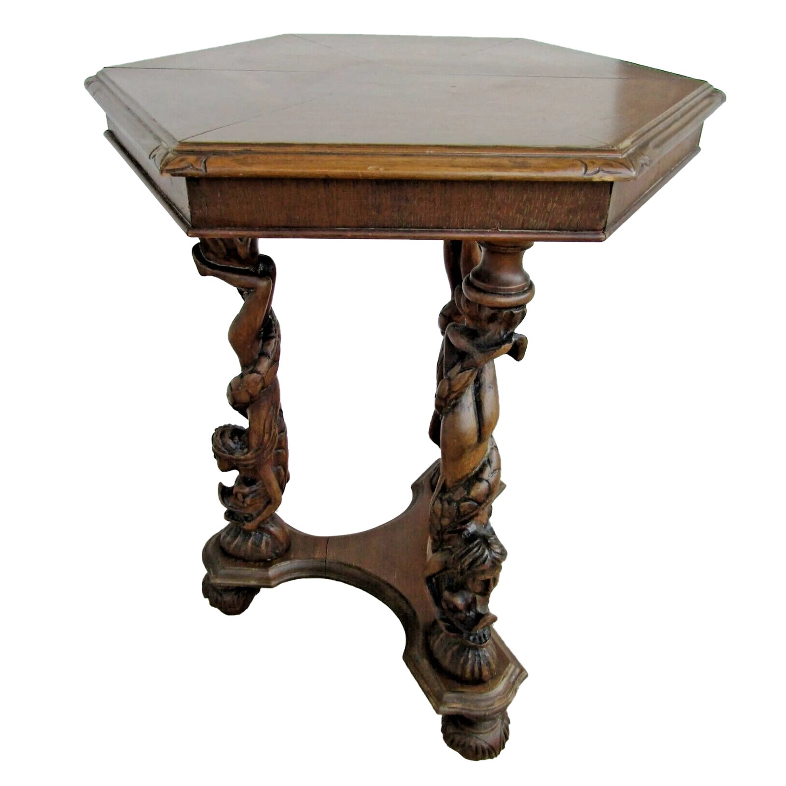 1920s Italian Renaissance Style Antique Carved Walnut Side Table Ornate ...