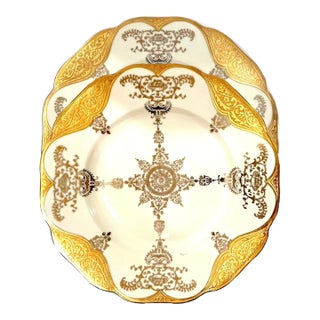 1940's Gold Encrusted Medallion Service Plate Pair by H & C Schlaggenwald For Sale