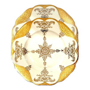1940's Gold Encrusted Medallion Service Plate Pair by H & C Schlaggenwald