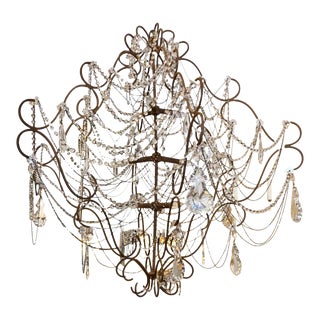 9 Light French Beaded & Crystal Chandelier For Sale
