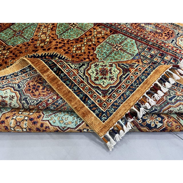 Orange and Teal Mamluk Style Natural Dye Wool Rug - 5'3" X 6'11" For Sale - Image 13 of 14