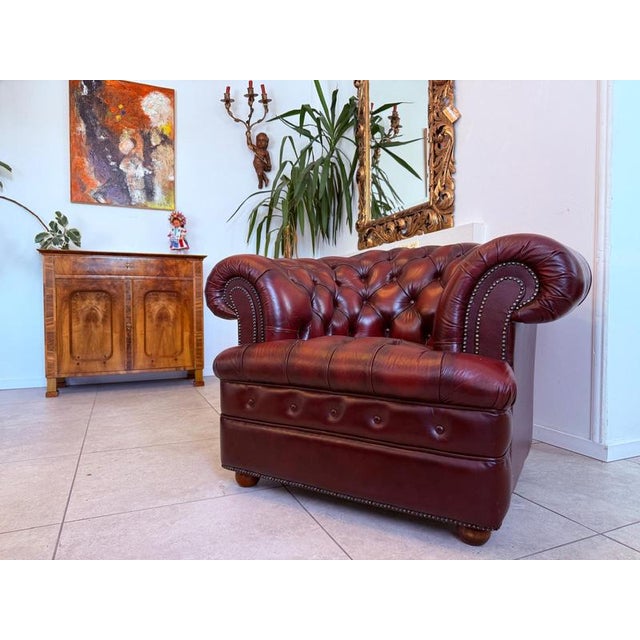 Oxblood Red Chesterfield Club Lounge Chair For Sale - Image 12 of 12