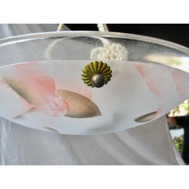 Lighting Fixture Glass Bowl With Airbrush Foliage Mid Century For Sale In New York - Image 6 of 8