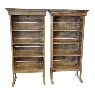 1990s Pair Rustic Pine Wood Storage / Book Shelves For Sale
