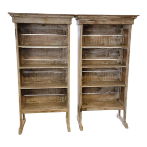 1990s Pair Rustic Pine Wood Storage / Book Shelves