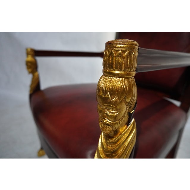 Mid 20th Century Red Leather Empire Style Armchair With Gilded Figures For Sale - Image 11 of 11