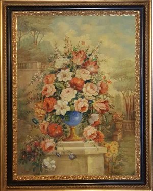 Vittorio Landi, Still Life of Flowers, Neapolitan School, Oil on Canvas, Framed