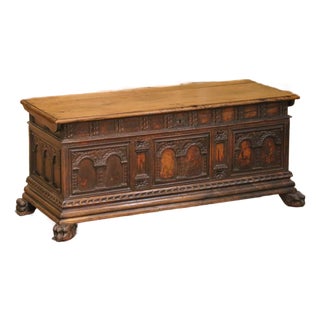 Mid-18th Century Italian Baroque Carved Walnut Cassone Blanket Chest For Sale