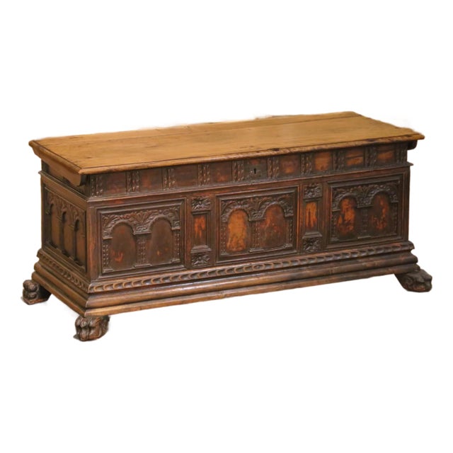 Mid-18th Century Italian Baroque Carved Walnut Cassone Blanket Chest For Sale