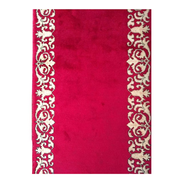 Vintage Persian Tabriz Long Runner, Hand-Knotted Wool, Open Field Pattern, Crimson Red & Ivory, 3x19 For Sale