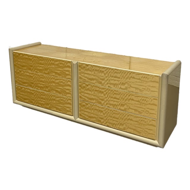 Giorgio Collection Burr Satinwood and Leather Lowboy Dresser For Sale