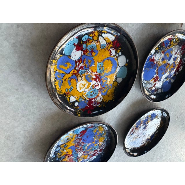 Mid-Century Modern 1970s MCM Copper With Enamel Painted Design Coasters, Set of 6 For Sale - Image 3 of 4