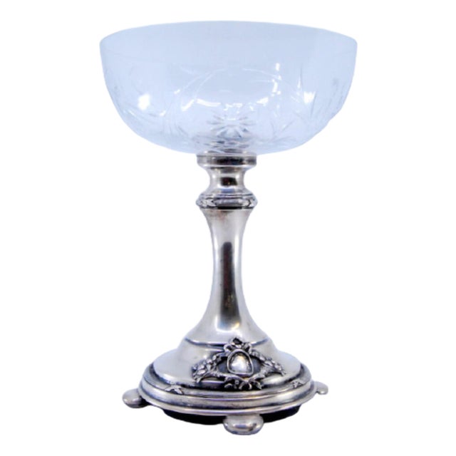 Silver and Cut Glass Bonbonniere with Friezes and Monogram Card For Sale