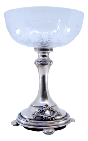Silver and Cut Glass Bonbonniere with Friezes and Monogram Card