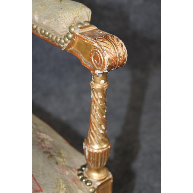 Pair 19th Century French Louis XVI Giltwood Aubusson Armchairs For Sale - Image 12 of 14