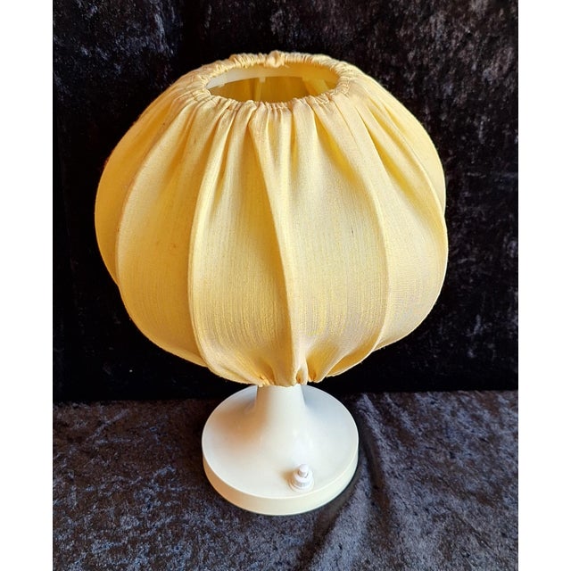 Vintage Table Lamp with White Plastic and Yellow Fabric Shade, 1970s For Sale - Image 4 of 7