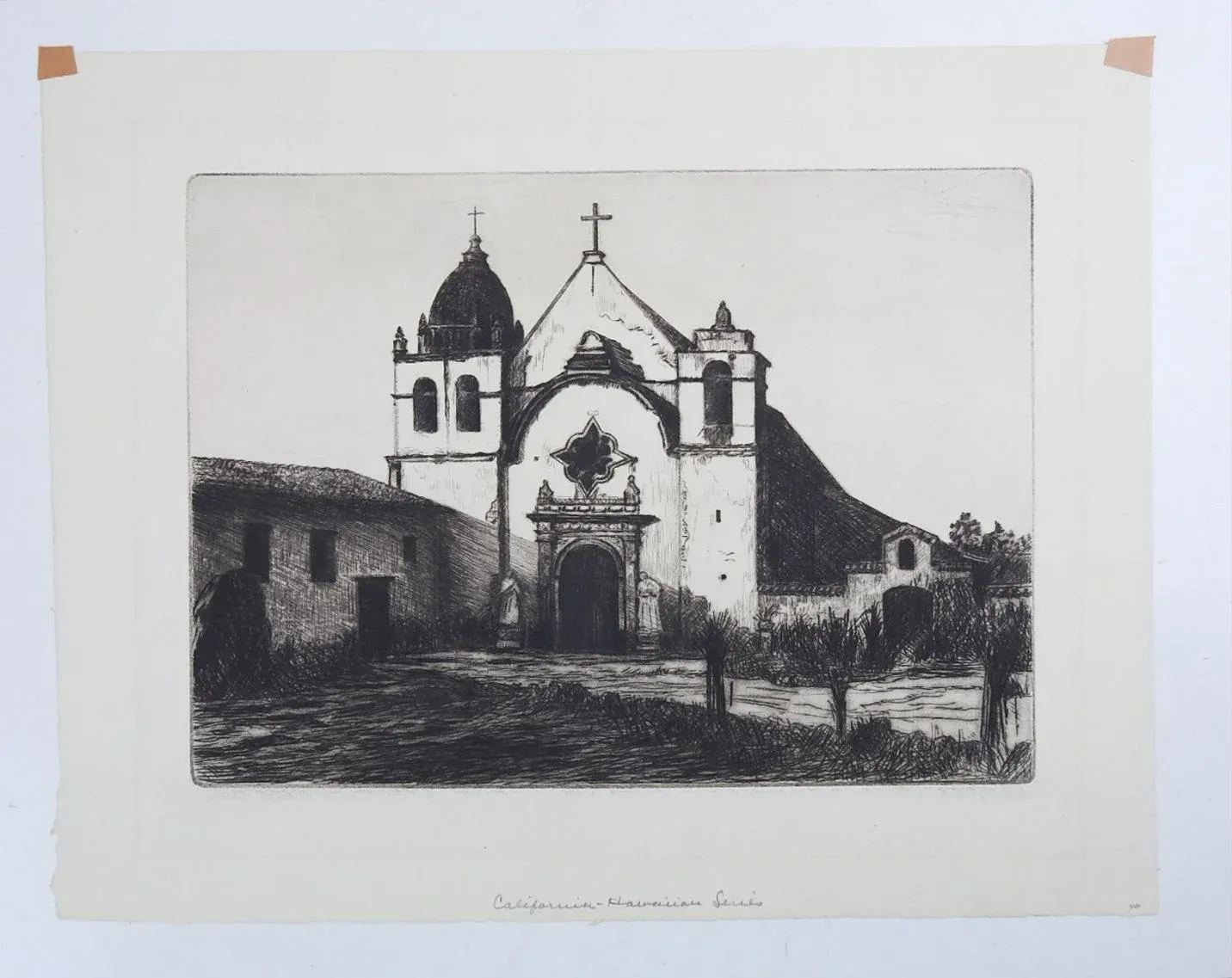 carmel mission Jeff siner エッチング  10/250 Vintage Early 20th Century Carmel Mission Basilica Etching | Chairish
