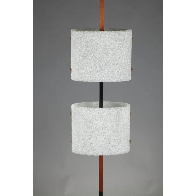 Scandinavian Black Lacquered Steel & Teak Floor Lamp with 2 Granite Acrylic Glass Diffusers, 1960s For Sale - Image 6 of 16