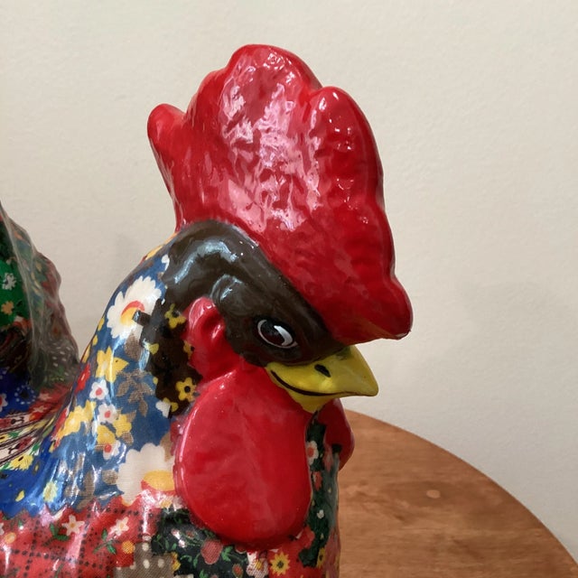 Mid Century Large Colorful Decoupage Roster Folk Art For Sale In Chicago - Image 6 of 13