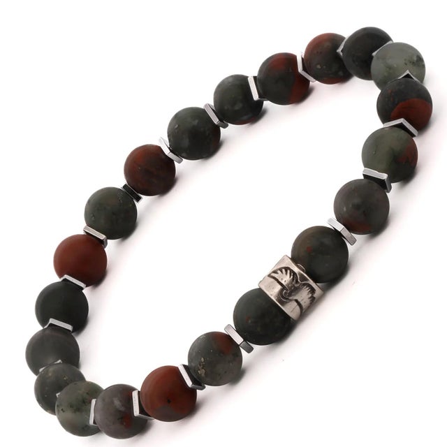 Early 21st Century African Bloodstone & Silver Eagle Beaded Bracelet For Sale - Image 5 of 8