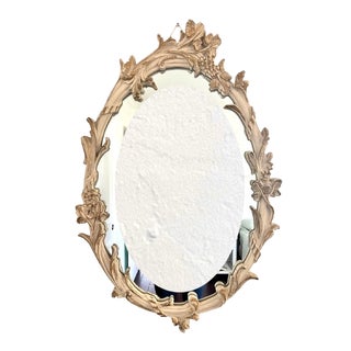 Vintage Carolina Mirror, Cream Oval Floral & Leaf Wall Mirror With Gold Highlights For Sale