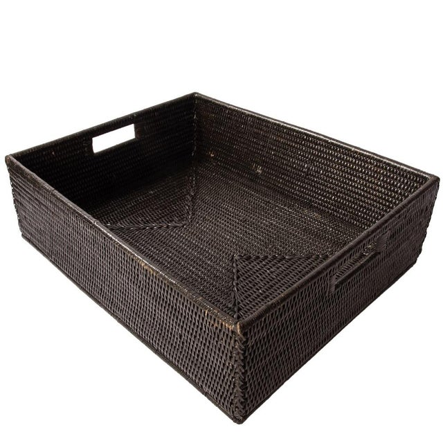 2020s Artifacts Rattan Rectangular Storage Basket in Tudor Black - 20" For Sale - Image 5 of 11