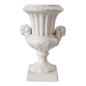 1960's Footed Ceramic Vase With Rams Head Motif