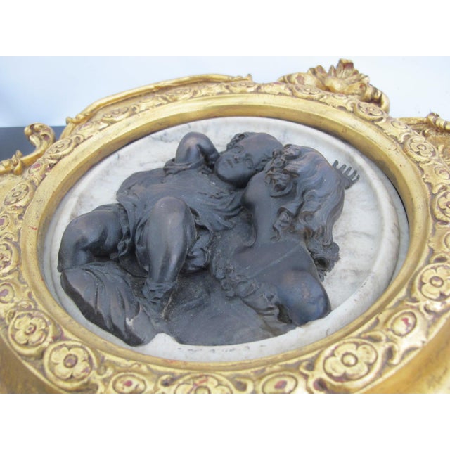 Gold After Ew Wyon Marble & Wood Cherub Plaque Calmady Children in Gilt Frame For Sale - Image 8 of 10