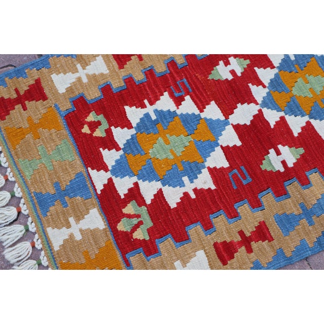 1980s Southwestern Blue Handmade Kilim For Sale - Image 4 of 11