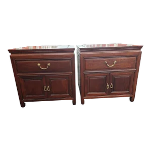 George Zee Asian American Rosewood Chippendale Side Tables, Circa 1960s - a Pair