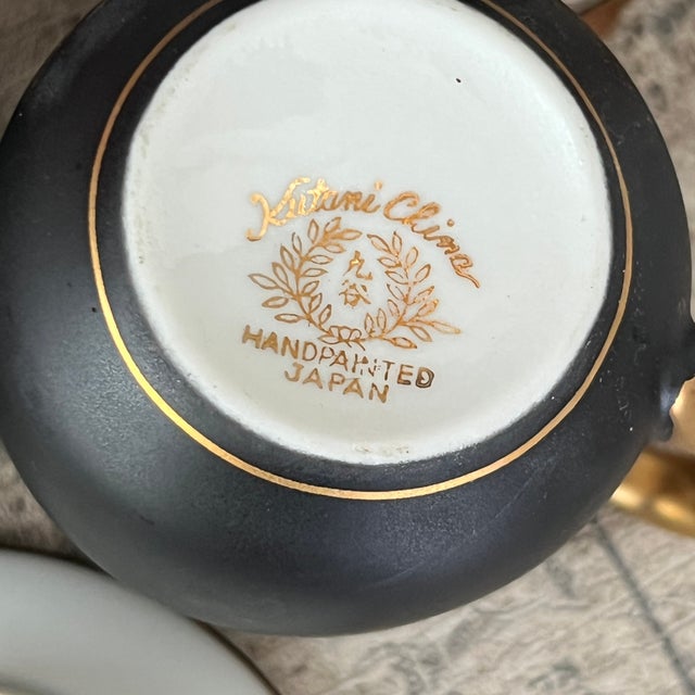 Vintage Kutani China Hand-Painted Black & Gold Japanese Tea Set With Teapot & Cups - Set of 15 For Sale - Image 4 of 18