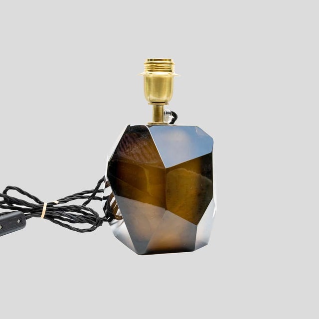 Murano Diamond Cut Faceted Tobacco Colour Glass Table Lamps, 2000s, Set of 2 For Sale - Image 6 of 7