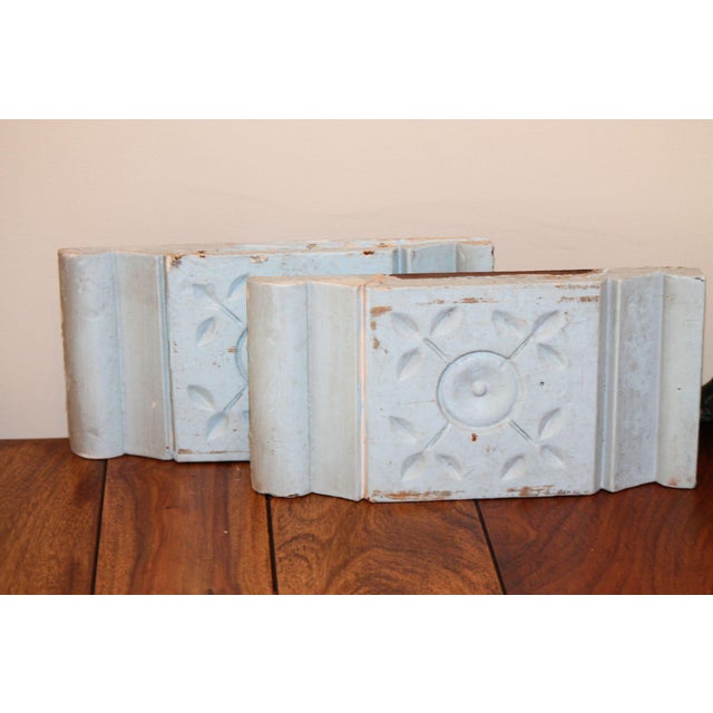 Wood Pair of Antique Architectural Salvage Sky Blue Plinth Blocks For Sale - Image 7 of 9