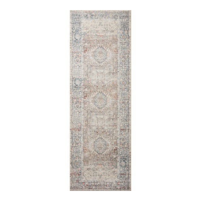 Chris Loves Julia x Loloi Jules Natural / Ocean 2'-6" x 12'-0" Runner Rug For Sale