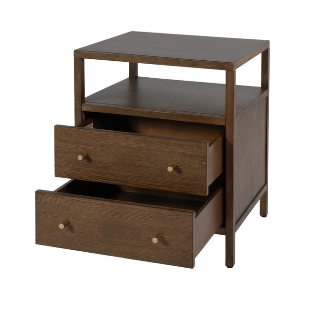 2020s Mendel 21.25 in. W Rectangular Wood 2 Drawer Narrow Nightstand with Open Shelf, Walnut For Sale - Image 5 of 11