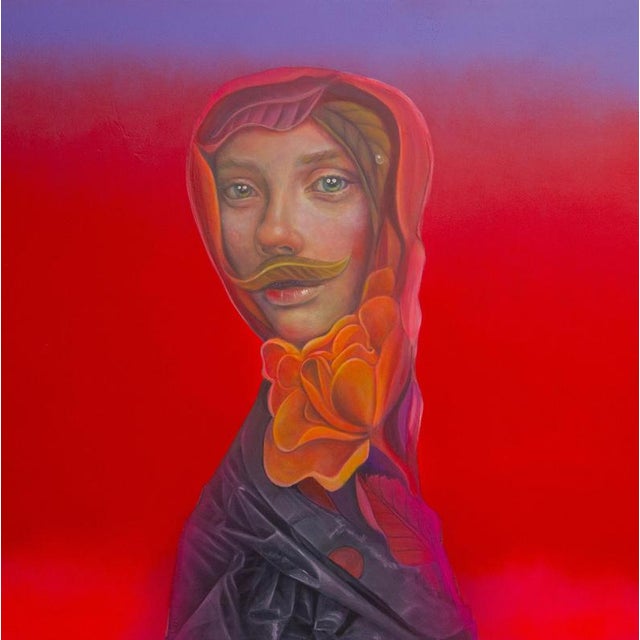 Natasha Lelenco, Anthropomorphic Floral Portrait Painting with Hybrid Face and Botanical Motifs, 2026, Acrylic Painting For Sale - Image 10 of 10