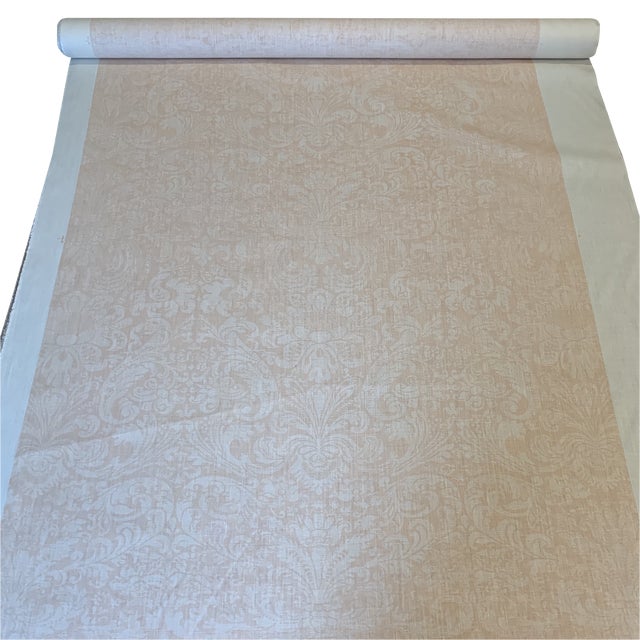 Textile Twigs Caravaggio Conch Shell Pink Hand Printed Damask Linen Fabric - 14 Yards For Sale - Image 7 of 10