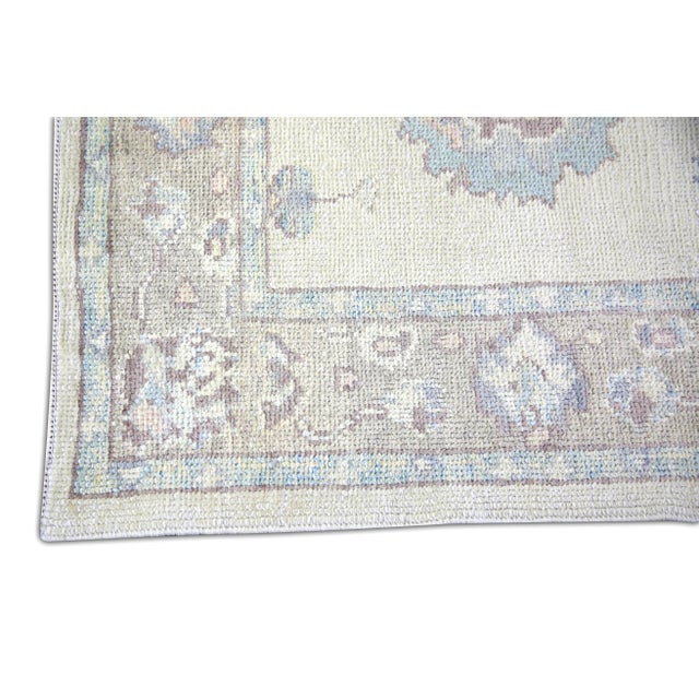 Early 21st Century Turkish Oushak Rug Ivory & Dusty Blue Handwoven Wool Runner 3'2" X 9'7" For Sale - Image 5 of 8