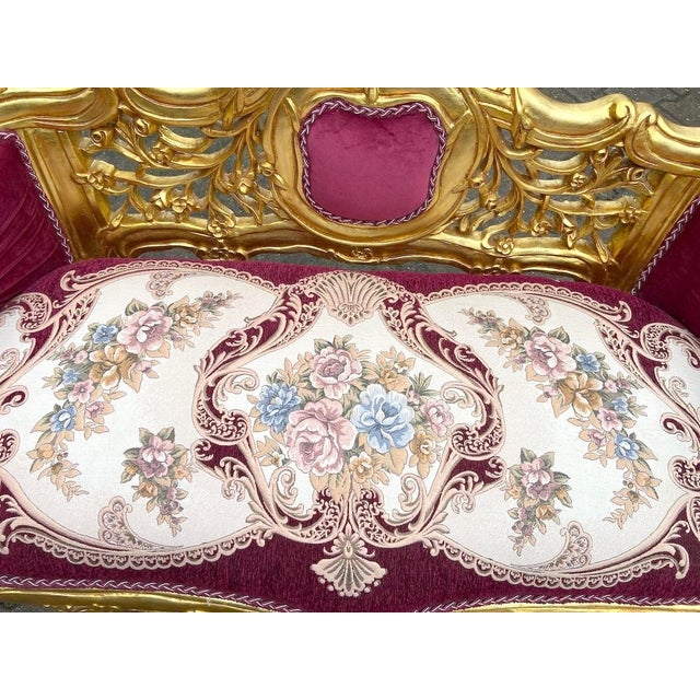 Late 20c French Louis XVI Red Velvet Gilt Beech Settee For Sale - Image 4 of 13