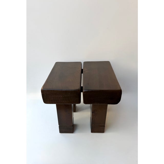 Mid-Century Modern Pair of stools or side end low coffee bedside tables or nightstands in massive wood. Italian design...