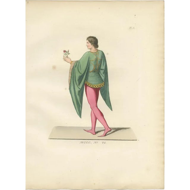 French Youth and Italian Nobleman and Noblewoman in Renaissance Costume, 1845, Paper, Set of 3 For Sale - Image 4 of 10