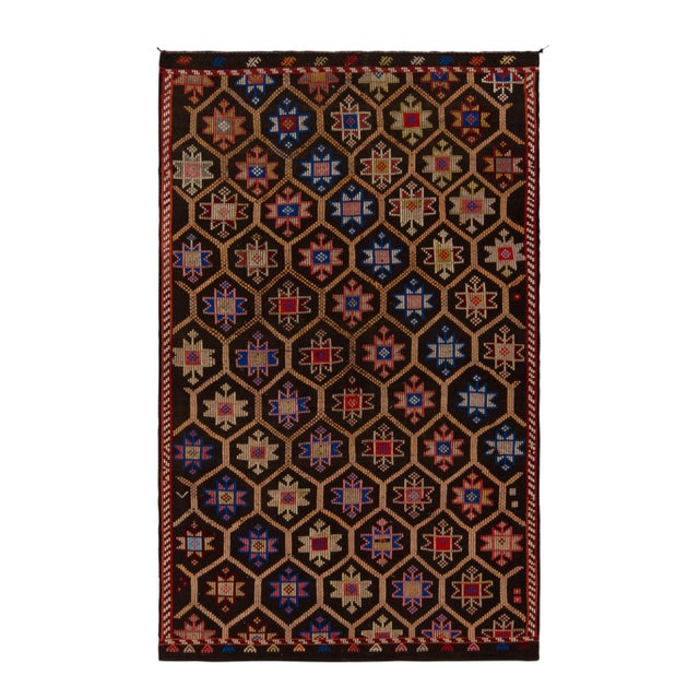 Textile Vintage Cecim Kilim, Tribal Rug in Brown, Red and Blue Star Patterns For Sale - Image 7 of 7