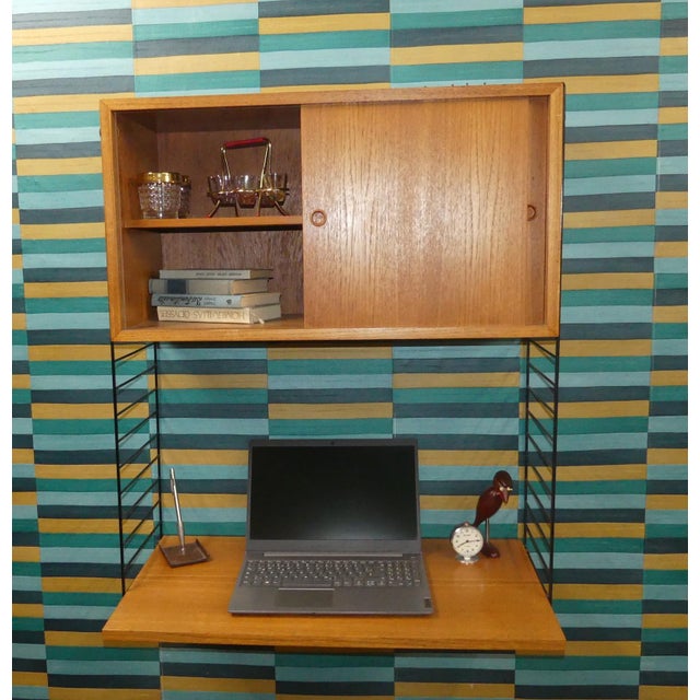 Black Mid-Century Modern Teak String Shelving Unit with Wall Cabinet, Desk Shelf and Black Ladders by Kajsa & Nils Nisse Strinning for String, Sweden, 1960s For Sale - Image 8 of 12