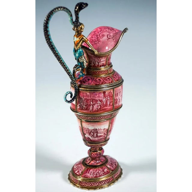Metal Viennese Silver Jug with Finest Enamel Painting by Hermann Boehm, 1870 For Sale - Image 7 of 10