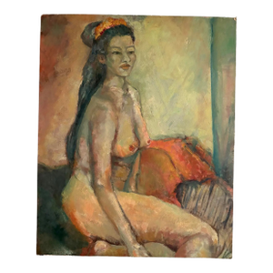 Early 20th Century Nude Women Figure Oil Painting on Canvas - Mounted on Board