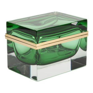 Hand-Blown Murano Box in Emerald Green With Brass Fittings