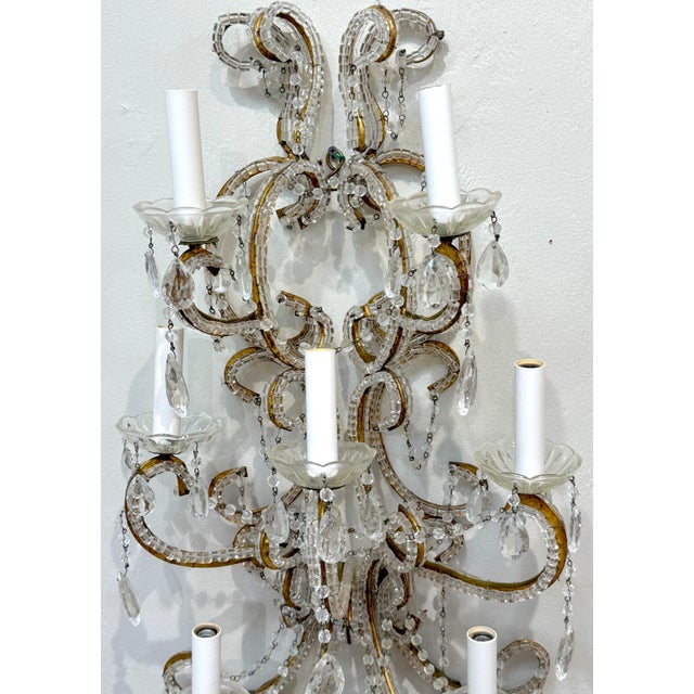 Large Pair of Maria Theresa Style Crystal 7-Light Wall Sconces, Italy Circa 1950 For Sale - Image 13 of 18