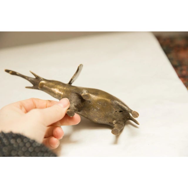 Bronze Vintage African Golden Patina Elephant Trunk Up For Sale - Image 8 of 10