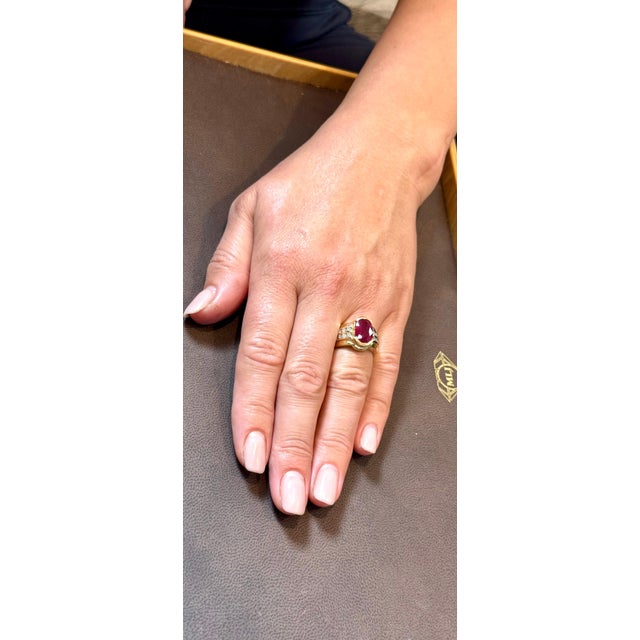 A classic, ring 3.5 Carat of very clean natural AGL Certified Burma Ruby and Diamond Ring AGL report 1121457 Burma Ruby is...